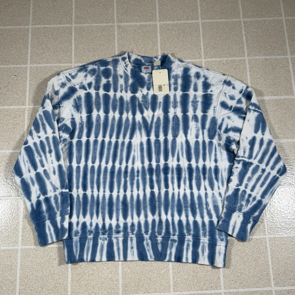 Nwt Levi's Standard Sweatshirt Mens M Blue Tie Dye Crew Neck Long Sleeve